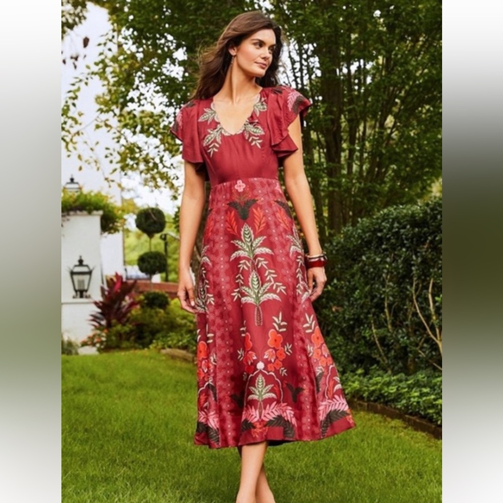NWT JOHNNY WAS Annamay Placement Floral Print Silk Blend dress